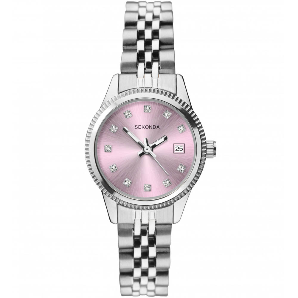 Seiko SXDF15P1 Ladies Pink Dial Stainless Steel Quartz Dress Watch -  