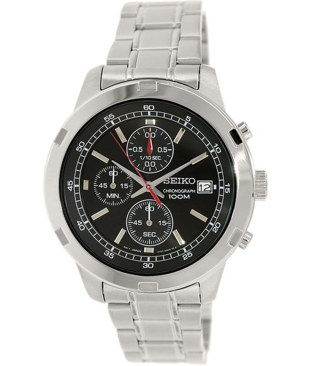 Seiko Chronograph Black Dial Stainless Steel Mens Watch -  