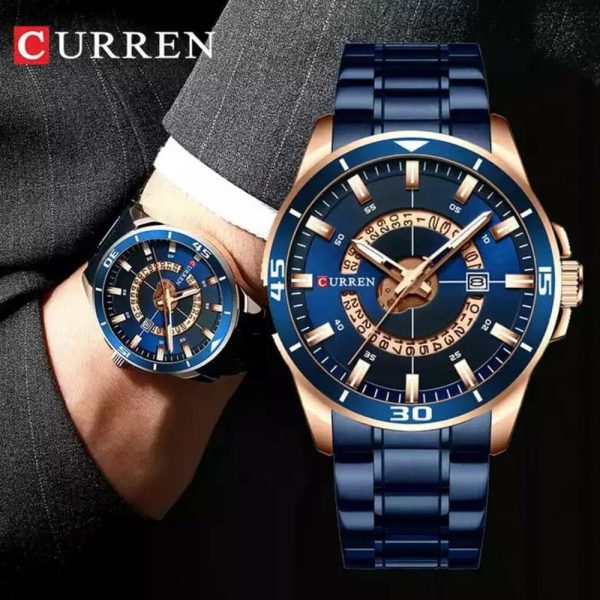 Curren 8359-RSBLU-BLU Metal Band Men Watch - Image 3