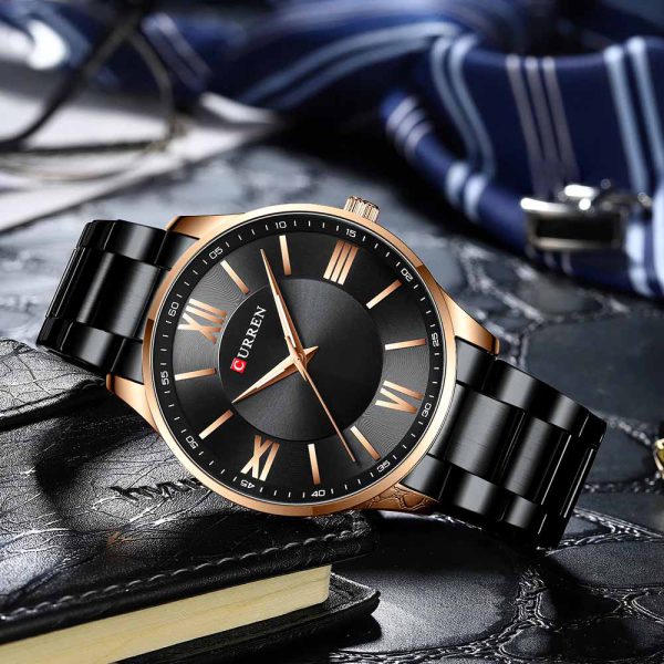 Curren 8383 Black and Black Metal Band Men Watch - Image 2
