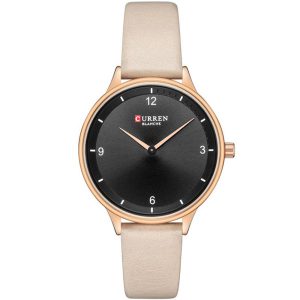 Curren 9039-RSCRM-BLK Leather Band Women Watch