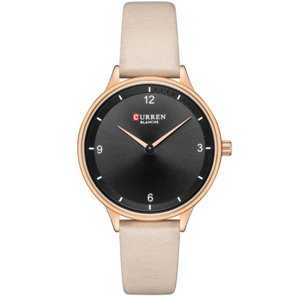 Curren 9039-RSCRM-BLK Leather Band Women Watch