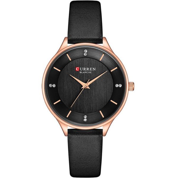 Curren 9041-RSBLK-BLK Leather Band Women Watch