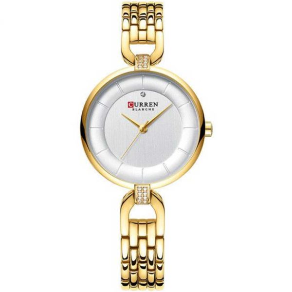 Curren 9052-GLD-WHT Metal Band Woman Watch