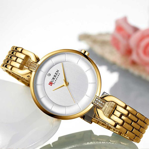 Curren 9052-GLD-WHT Metal Band Woman Watch - Image 2