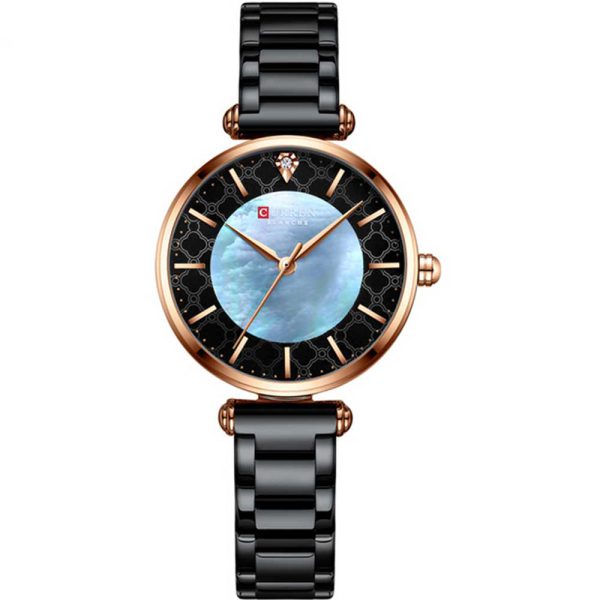 Curren 9072-RS-BLK Metal Band Woman Watch