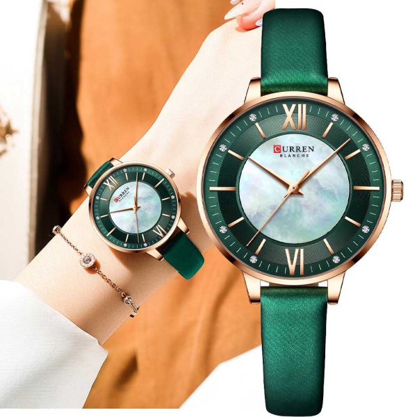 Curren 9080L-RG-GRN Leather Strap Woman Watch - Image 2