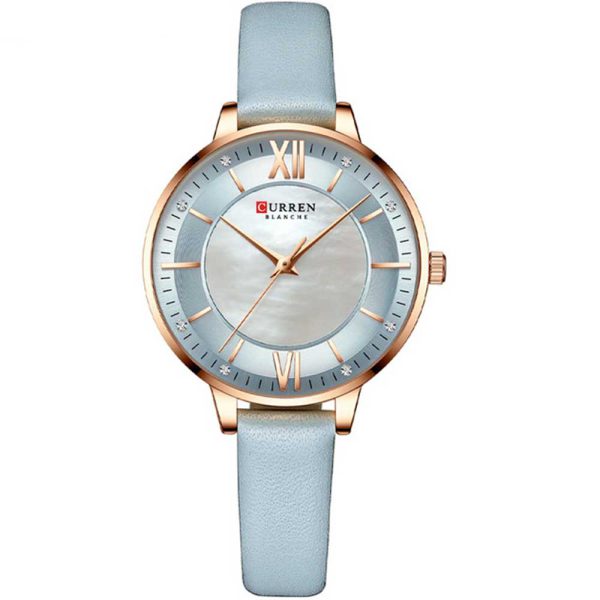 Curren 9080L-RG-SBlu Leather Strap Woman Watch