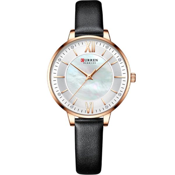 Curren 9080-RSBLK-WHT Leather Band Women Watch