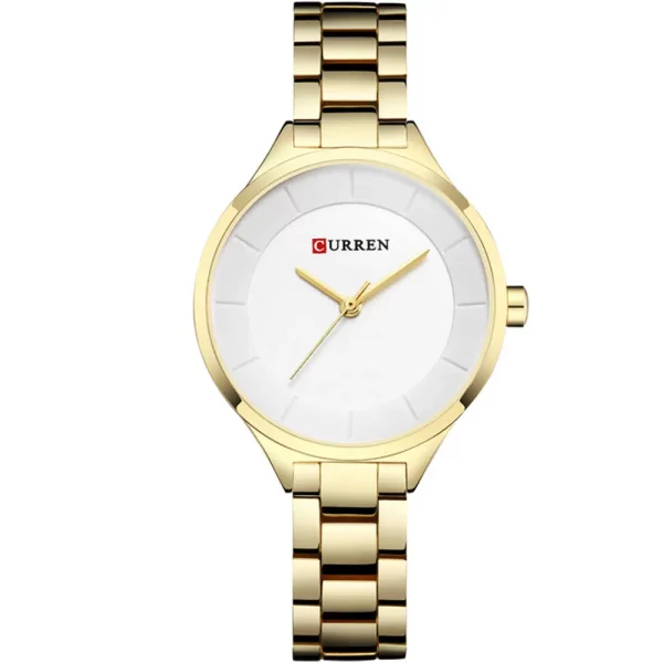 Curren 9015-GLD-WHT Metal Band Women Watch