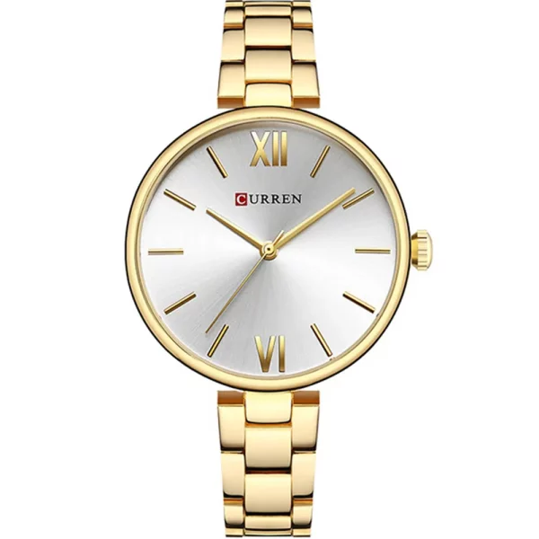 Curren 9017-GLD-WHT Metal Band Women Watch