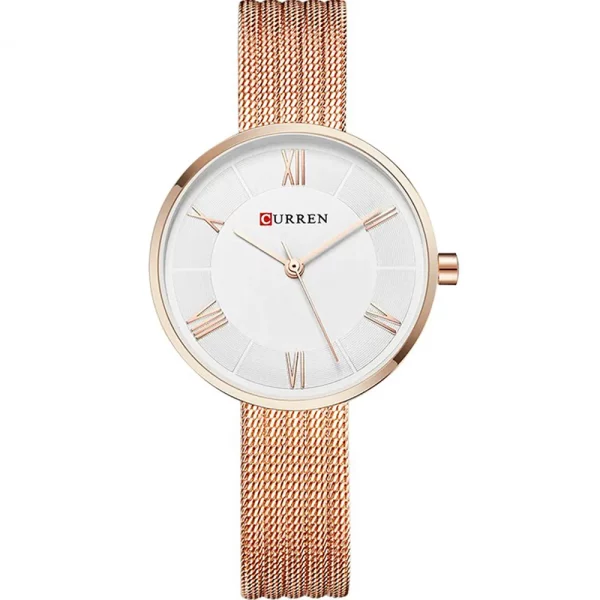 Curren 9020-RS-WHT Mesh Band Women Watch