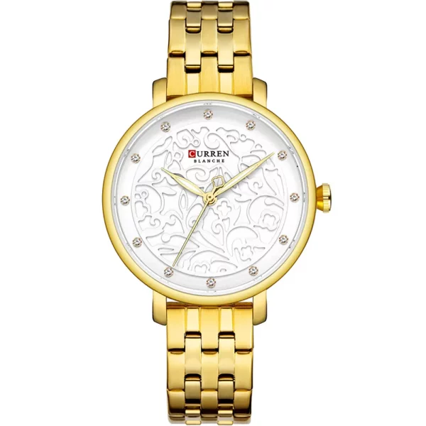 Curren 9046-GLD-WHT Metal Band Women Watch