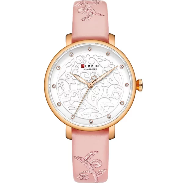 Curren 9046-RSPNK-WHT Leather Band Women Watch