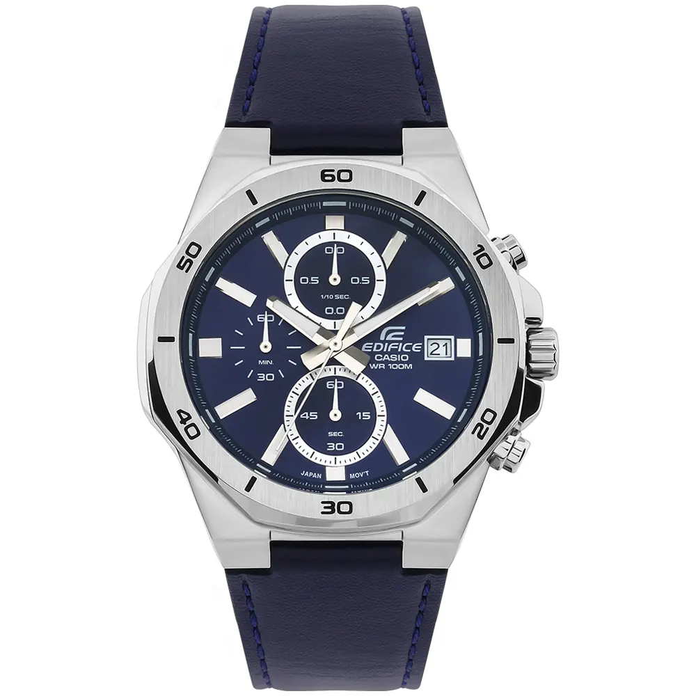 Casio Edifice EFV-640L-2A Leather Band Men Watch - Rafiqsonsonline.com