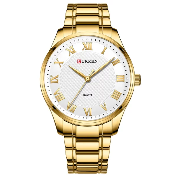 Curren 8409-GLD-WHT Metal Band Men Watch