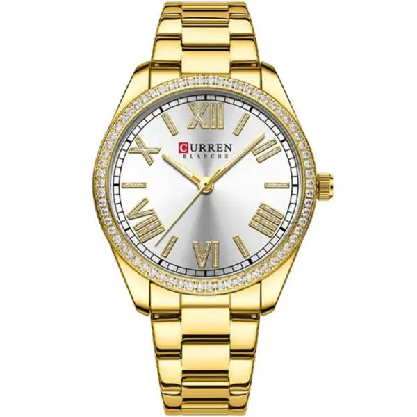 Curren 9088-GLD-WHT Metal Band Women Watch