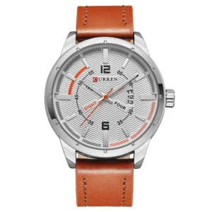 Curren 8211-SLV-BRN Leather Band Men watch