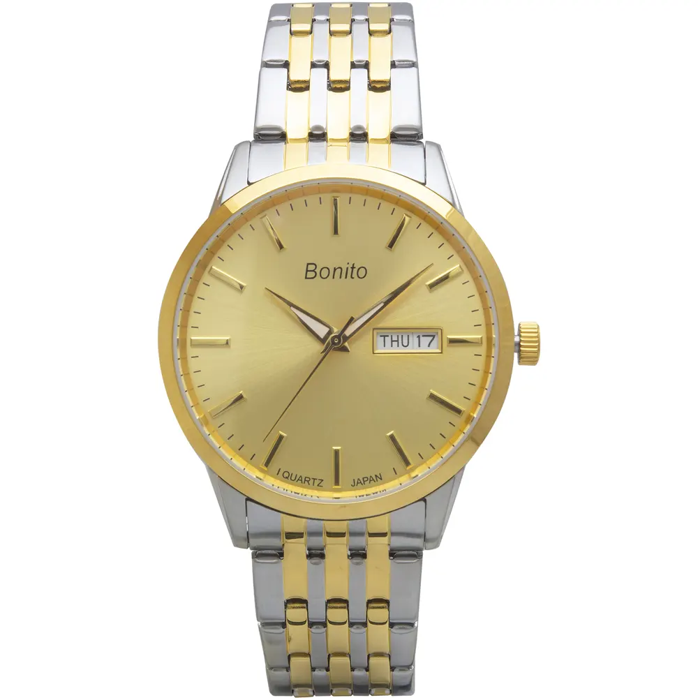 Bonito K-5137 Gold TT Metal Band Men's Watch - Rafiqsonsonline.com