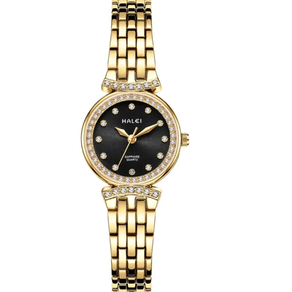 Halei 5011L-GLD-BLK Metal Band Women Watch