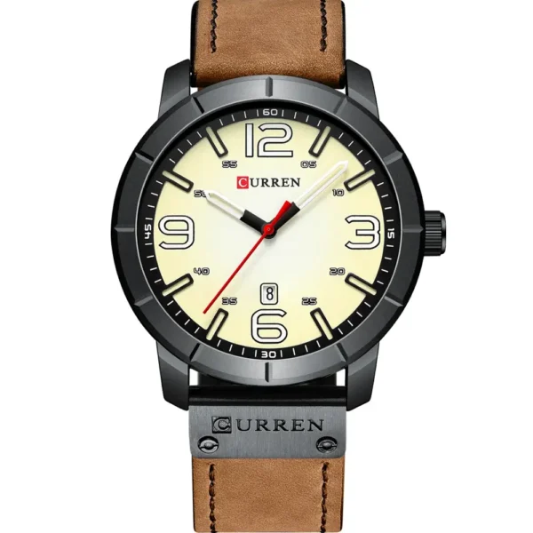 Curren 8327-BLKBRN-CRM Leather Band Men Watch