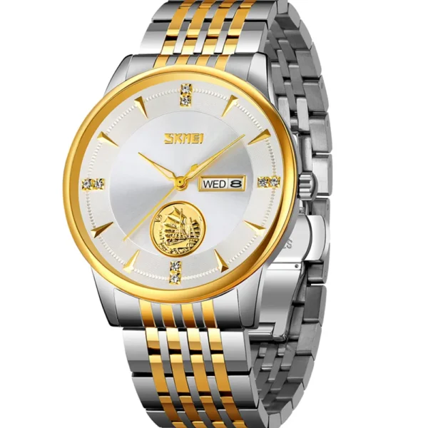 Skmei 9309-TTGLD-WHT Metal Band Men Watch