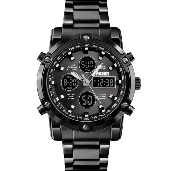 Skmei 1389-G-BLK Dual Time Metal Band Men Watch