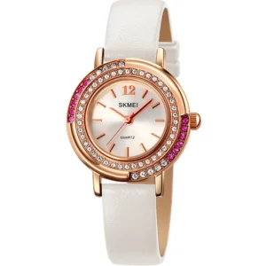 Skemi 1855-L-RS-WHT-WHT Leather Band Women Watch