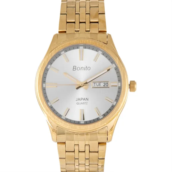 Bonito K-6132-GLD-WHT Metal Band Men Watch