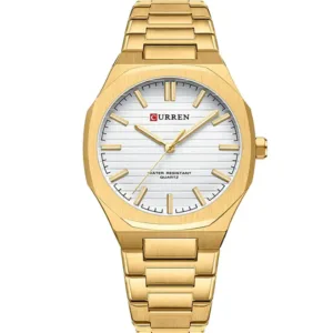 Curren 8456G-GLD-WHT Metal Band Men Watch
